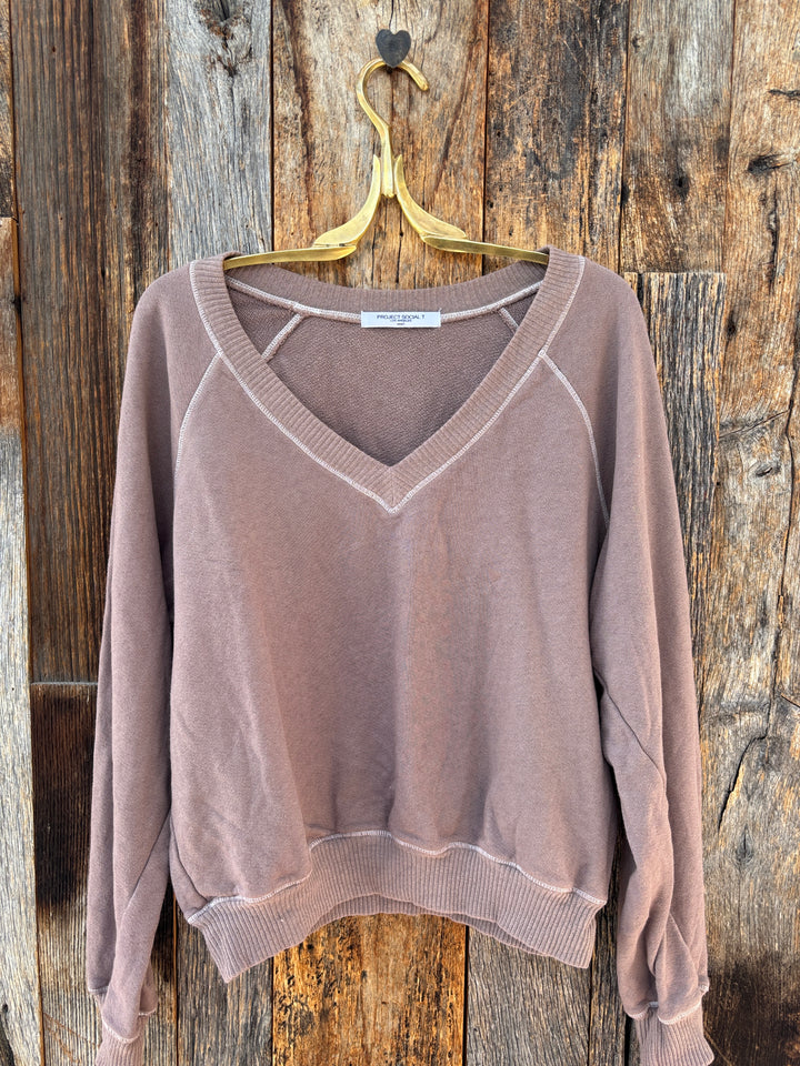 Project Social T Cambridge Stitch V-Neck Sweatshirt Deep Taupe