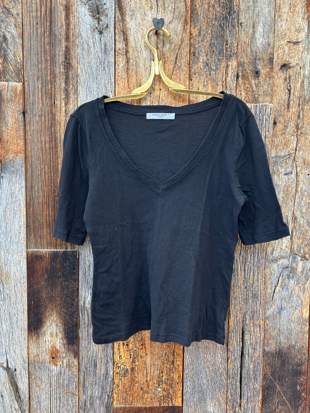 Project Social T Jude V-Neck Elbow Sleeve Tee Black