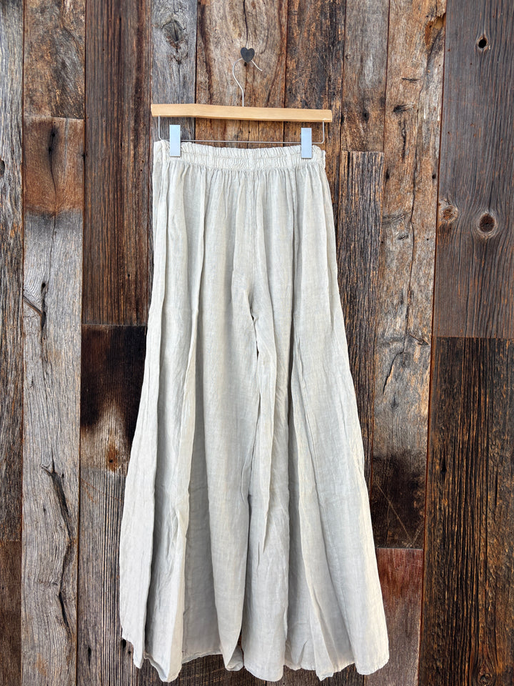 Milio Milano Linen Wide Leg Plazzo Pants Beige