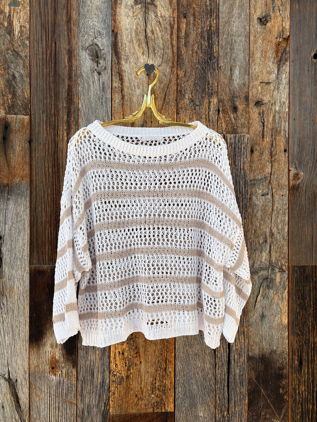 Milio Milano Striped Open Crochet Top White/Beige