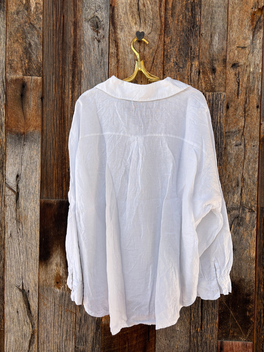 Milio Milano Pleated Linen L/S V Neck Collar Top White