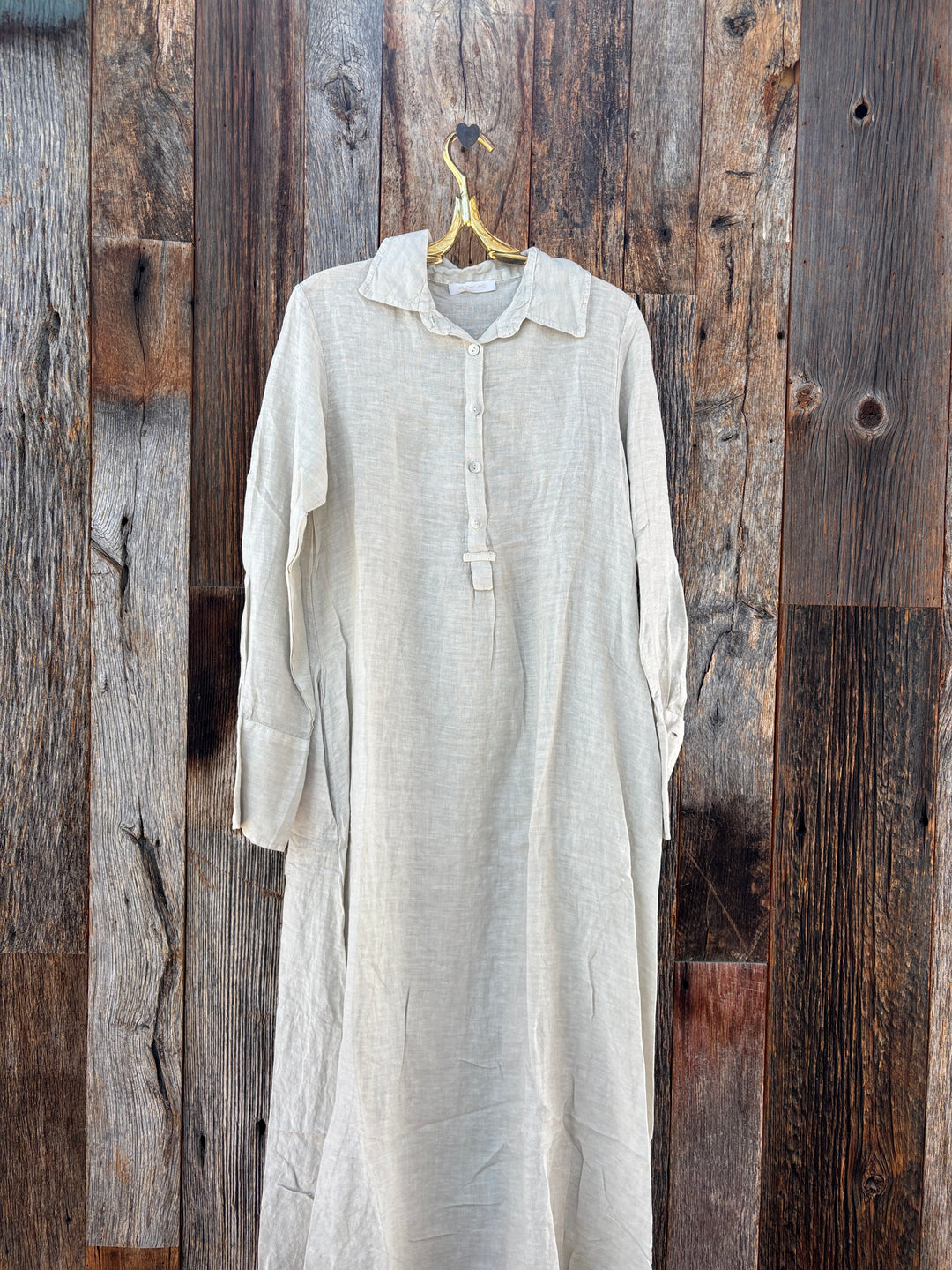 Milio Milano Linen Long Sleeve Maxi Dress Beige