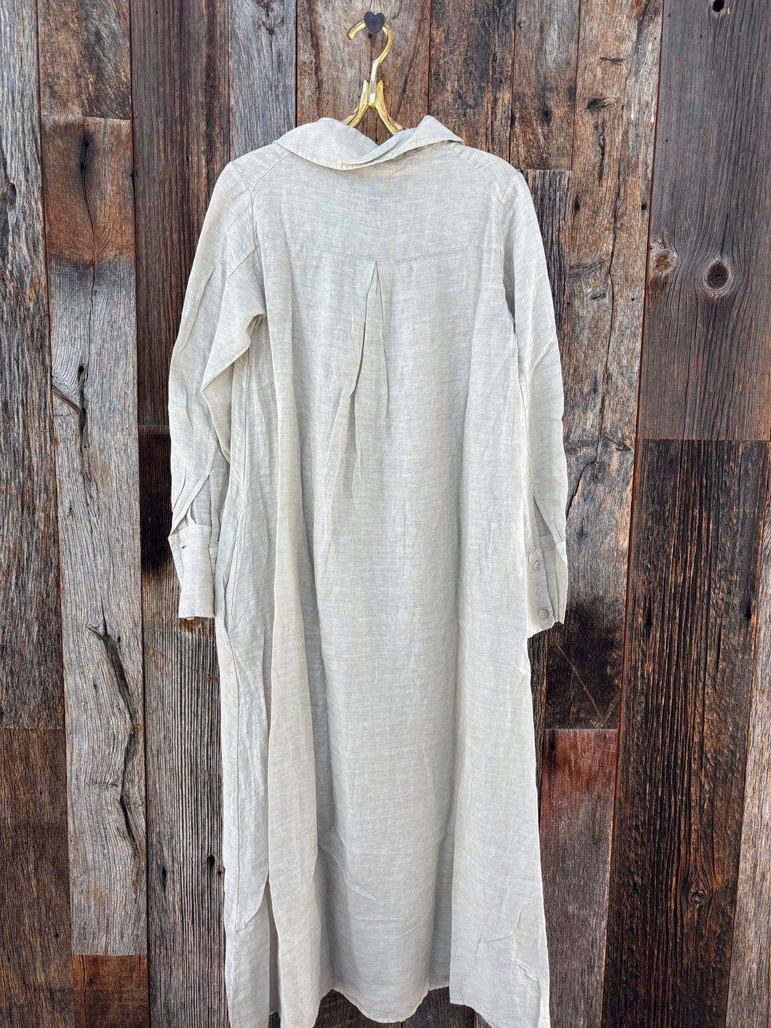 Milio Milano Linen Long Sleeve Maxi Dress Beige