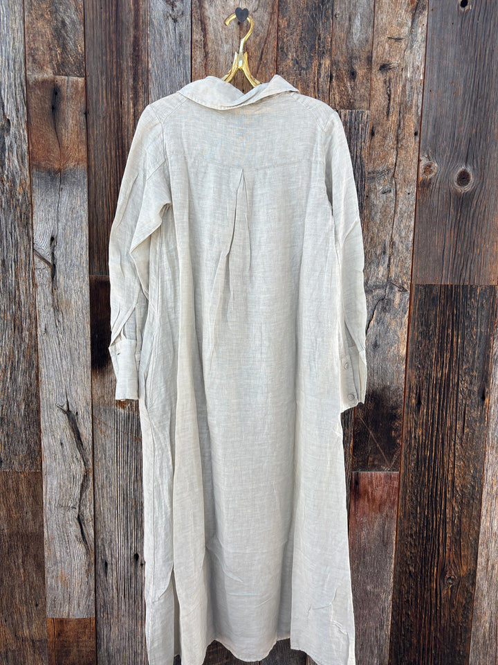 Milio Milano Linen Long Sleeve Maxi Dress Beige