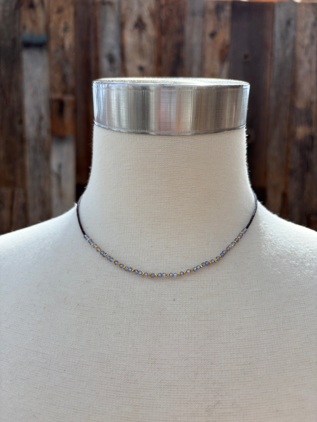 Debbie Fisher Brown Seed Iolite & GV Beads GF Clasp Necklace