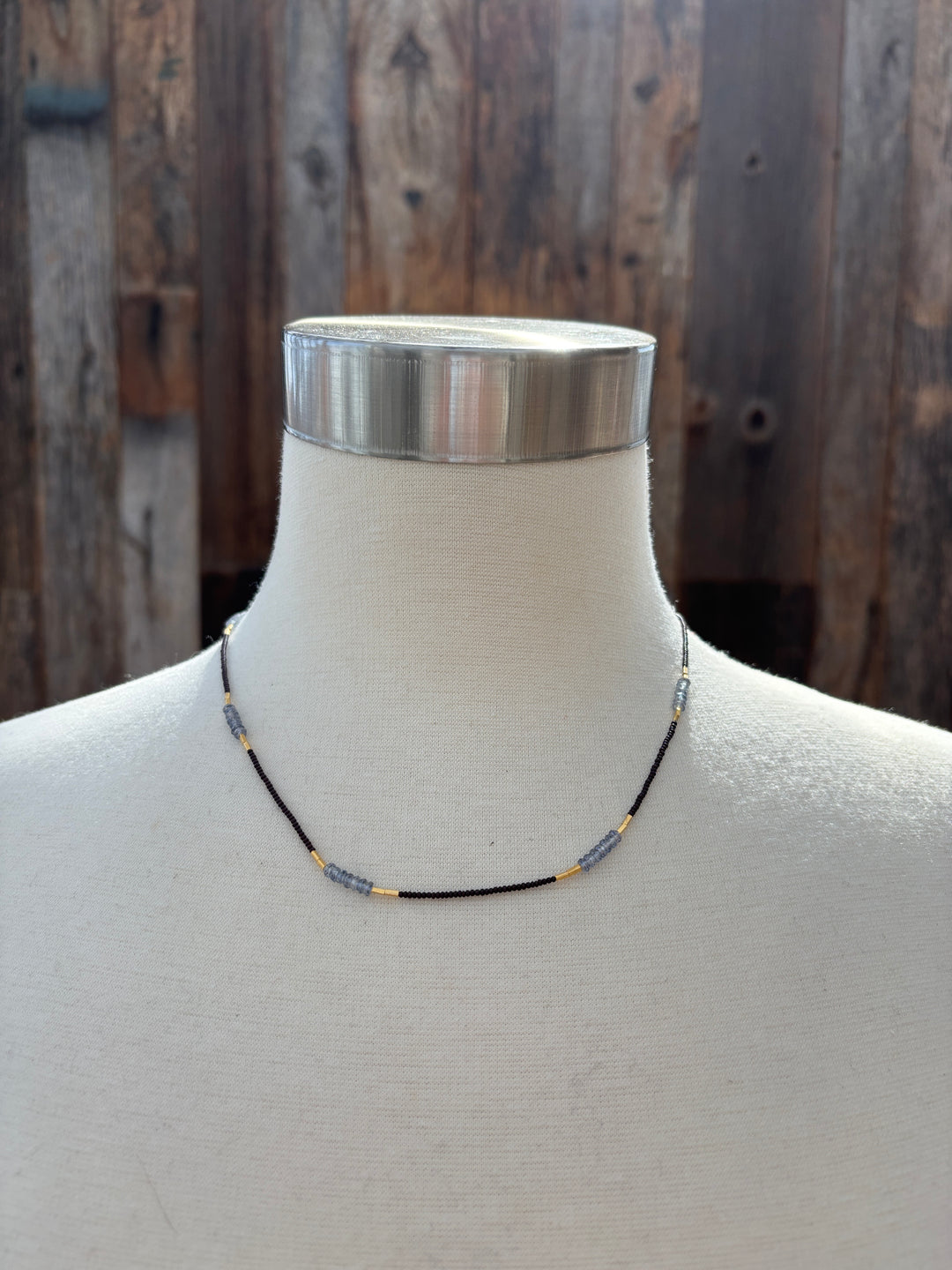 Debbie Fisher Brown Seed Iolite & GV Beads GF Clasp Necklace