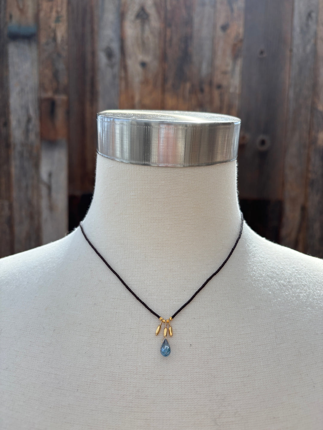 Debbie Fisher Brown Seed Blue Quartz Drops & GF Clasp Necklace