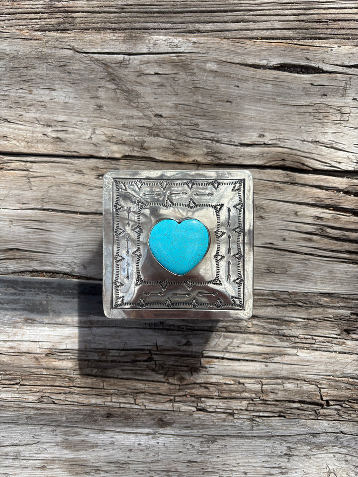 J. Alexander Stamped Square Box w/ Turquoise Heart