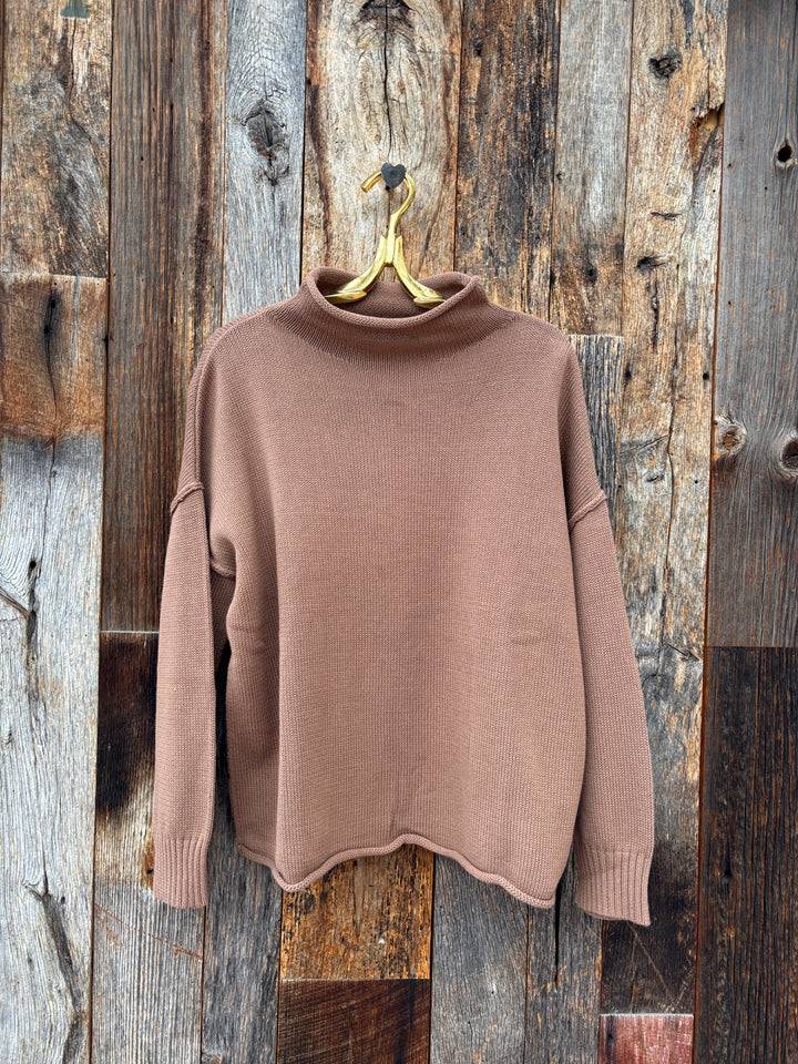 Perfect White Tee Cotton Mock Neck Sweater Mocha