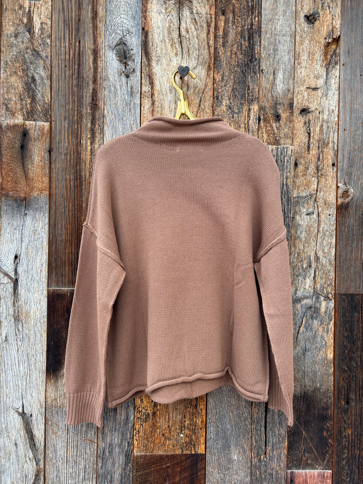 Perfect White Tee Cotton Mock Neck Sweater Mocha