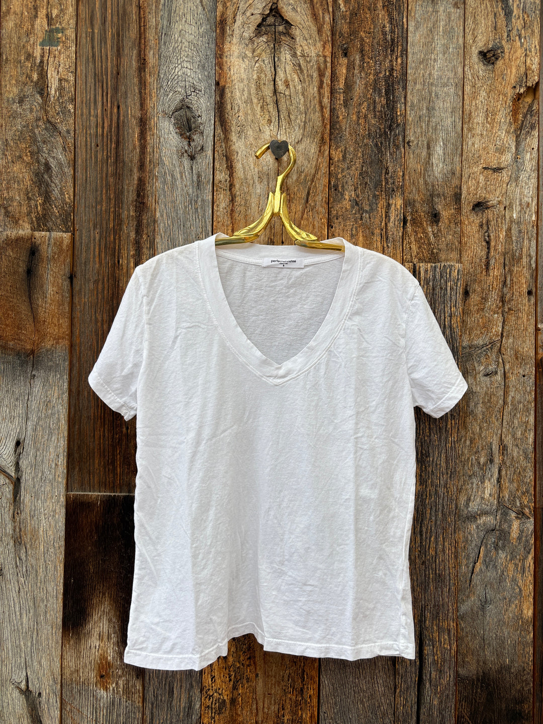 Perfect White Tee Cotton SS Boxy V Neck Tee- White
