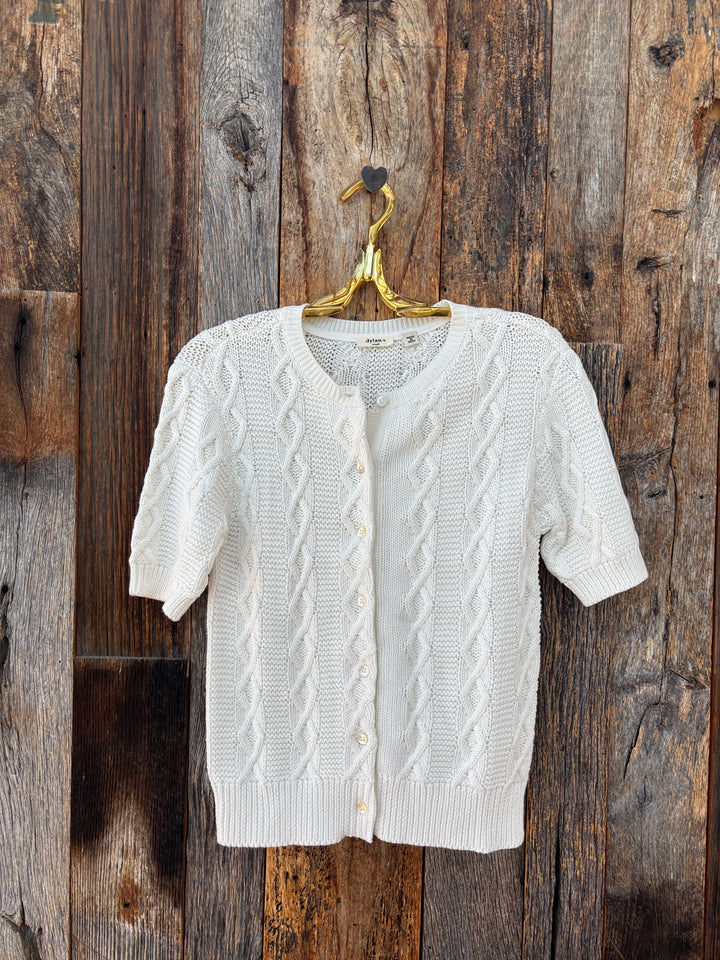 Dylan Cable-Knit Cardigan White