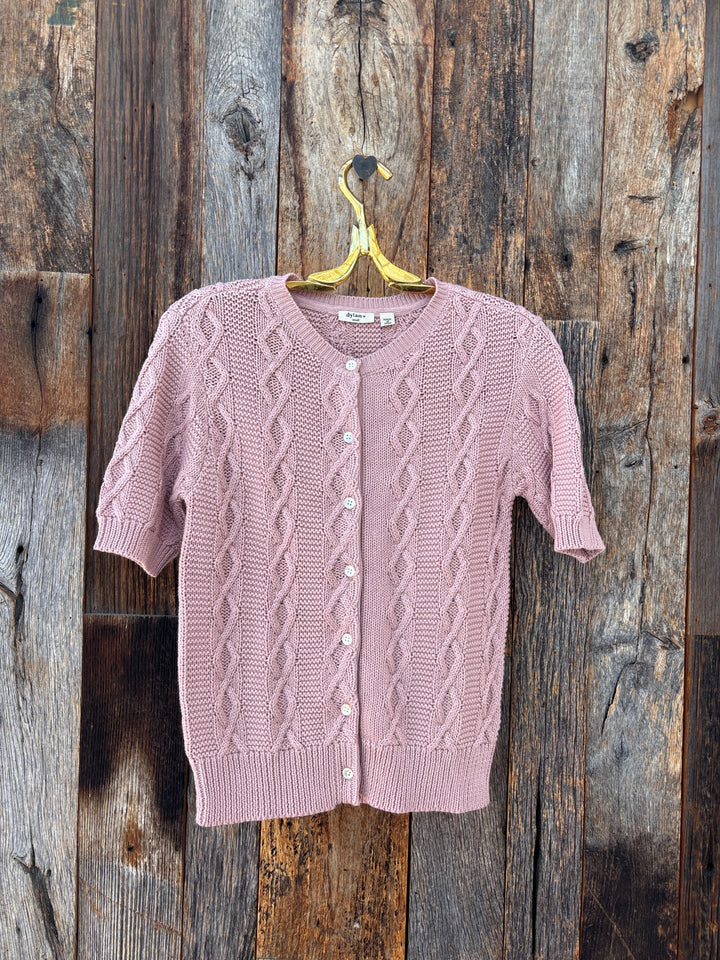 Dylan Cable-Knit Cardigan Dusty Pink