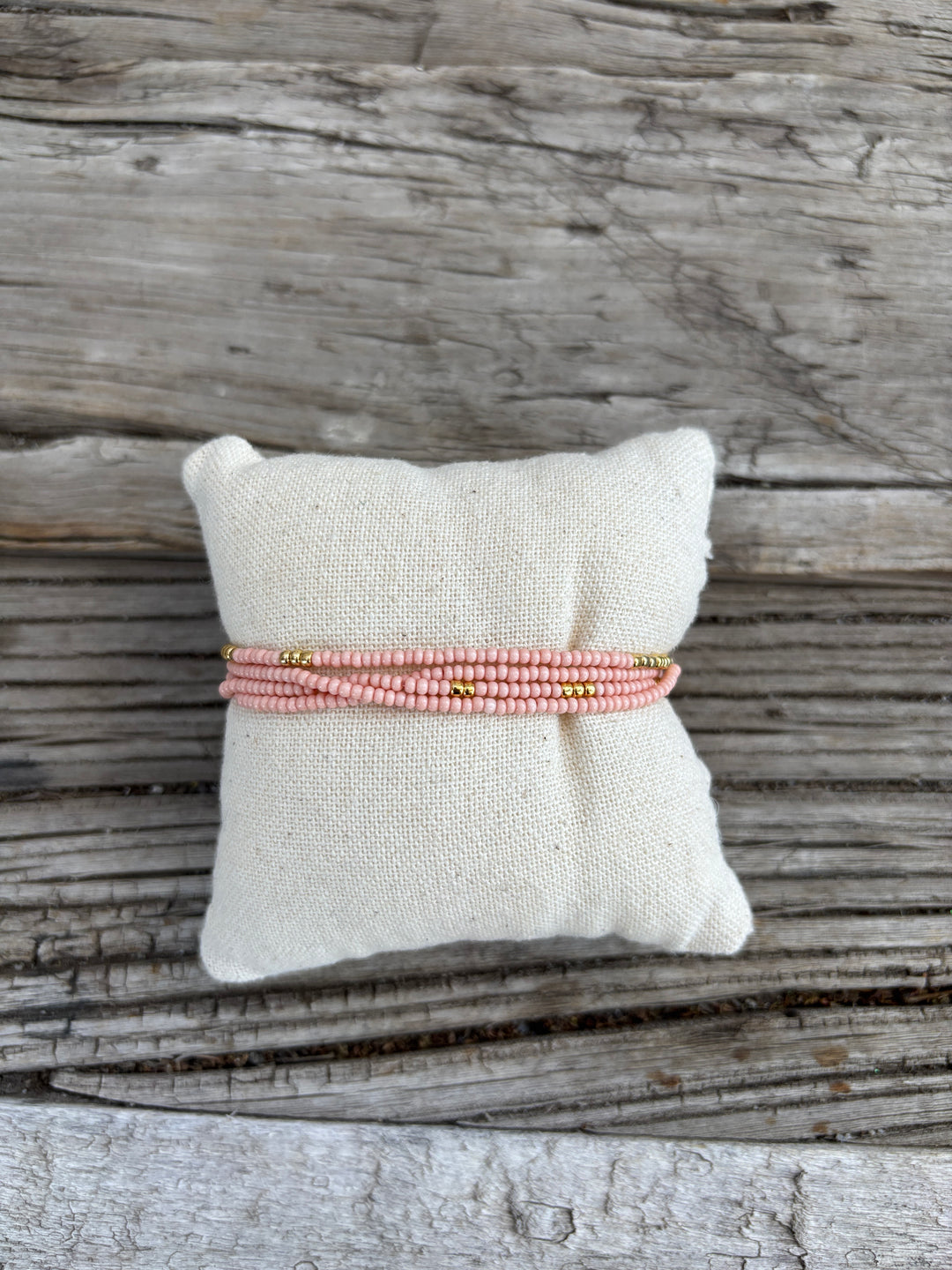 Altiplano Gold & Peach Bead Stretch Necklace/ Wrap Bracelet