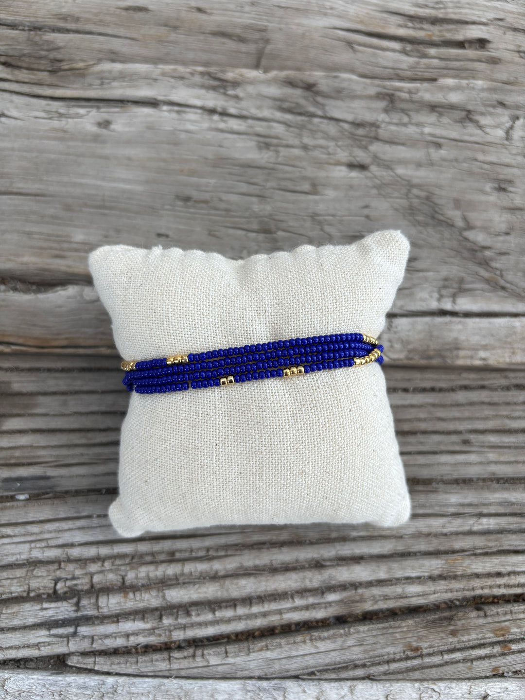 Altiplano Gold & Navy Bead Stretch Necklace/ Wrap Bracelet