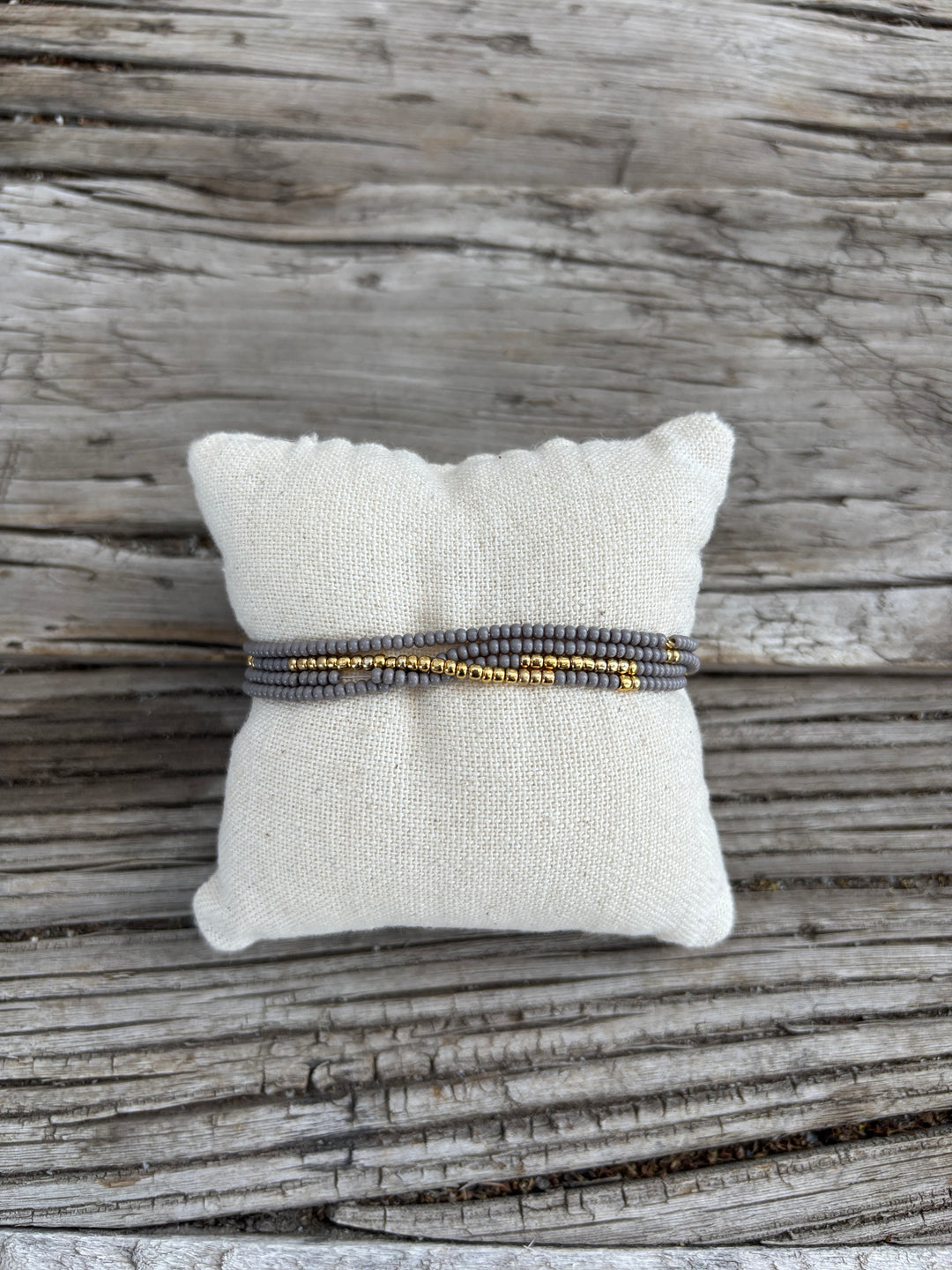 Altiplano Gold & Grey Bead Stretch Necklace/ Wrap Bracelet