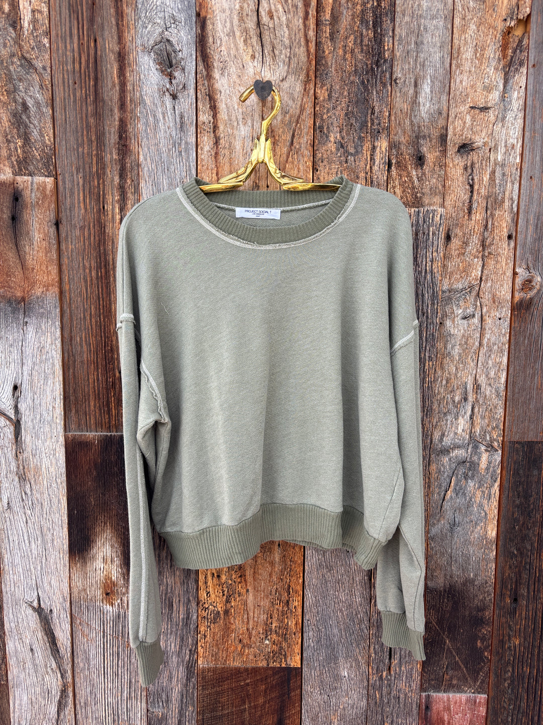 Project Social T Contrast Stitch Crew Sweatshirt Sage