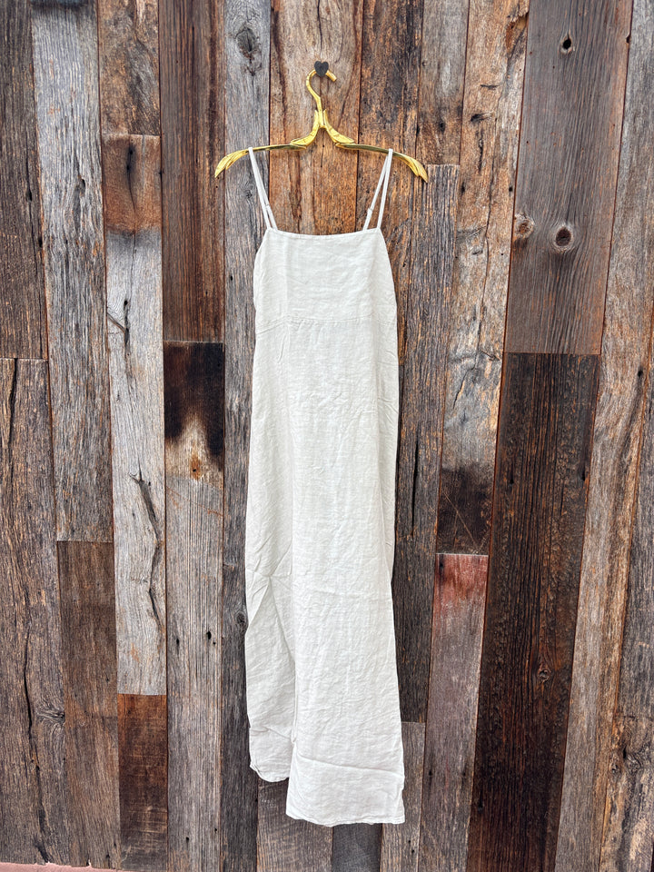 Milio Milano Linen Ruched Maxi Dress Beige