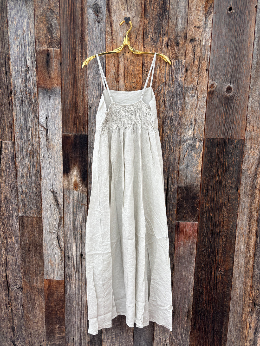 Milio Milano Linen Ruched Maxi Dress Beige