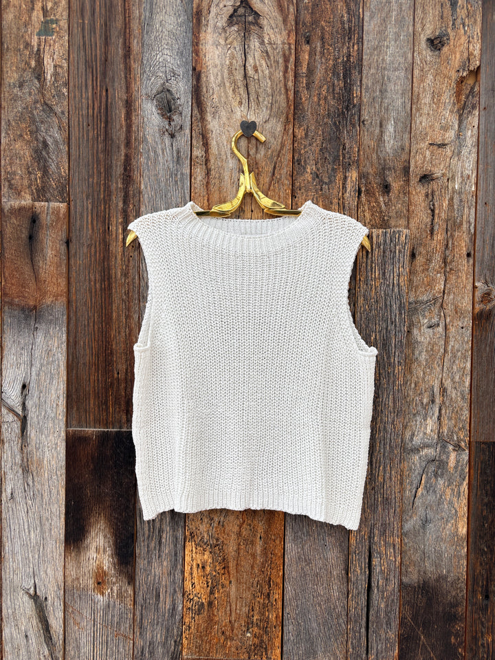 Milio Milano Crochet Knit Sleeveless Top White