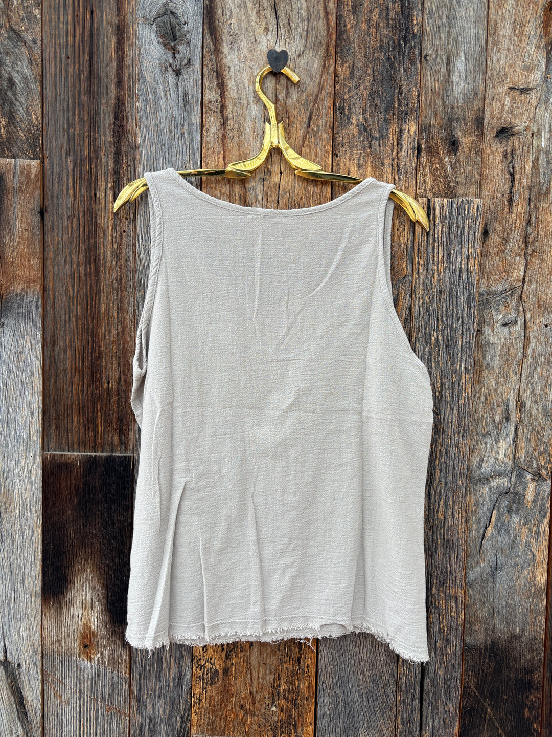 Milio Milano Textured Cotton Frayed Hem Tank Taupe