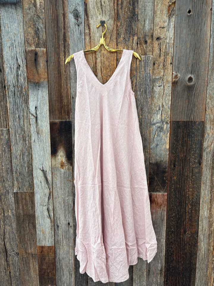 Milio Milano Linen V-Neck Maxi Dress Blush