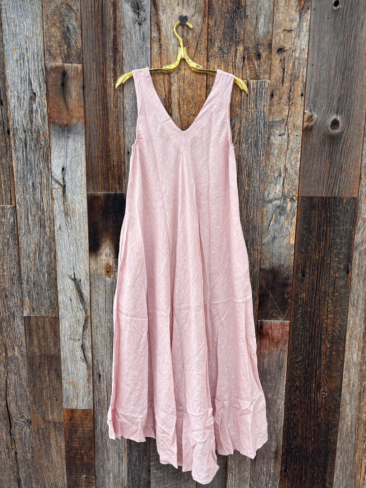 Milio Milano Linen V-Neck Maxi Dress Blush