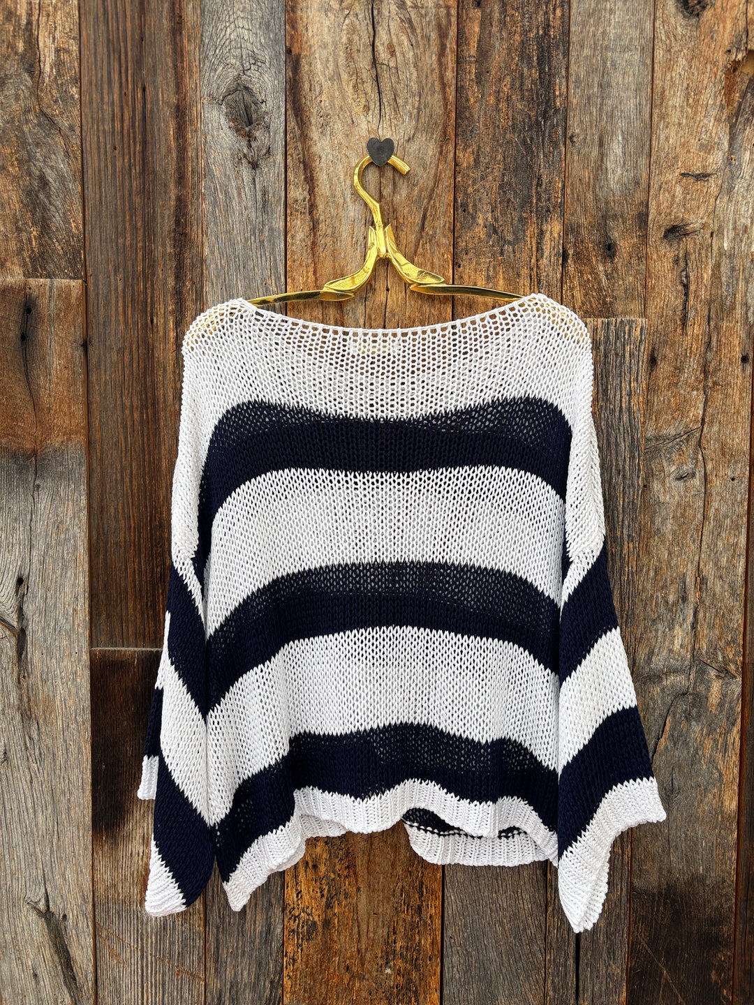 Milio Milano Striped Crew Neck Crochet Top White/Navy