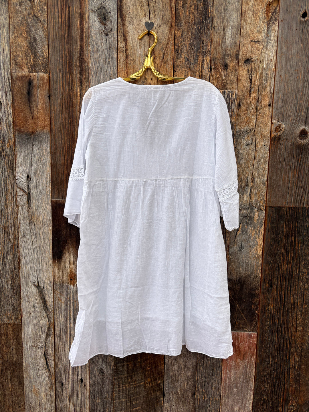 Milio Milano Crochet Trim 3/4 Sleeve Dress White