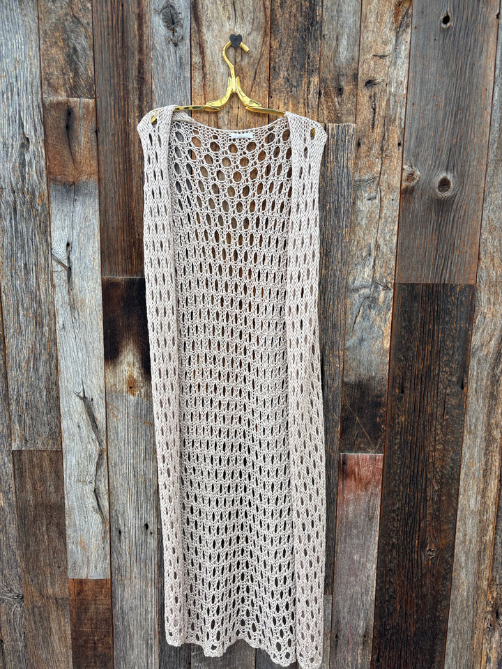 Milio Milano Crochet Single Button Cardigan Taupe