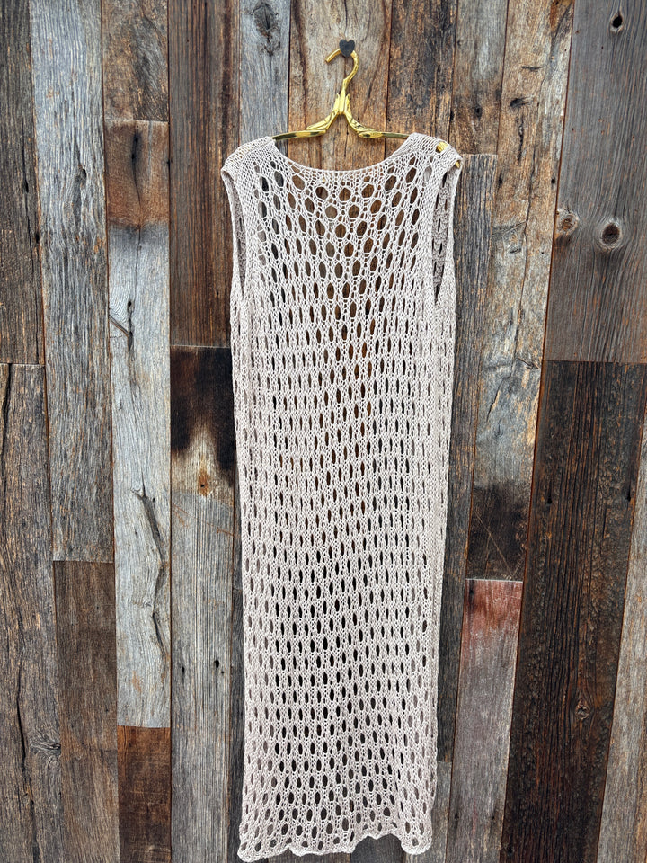Milio Milano Crochet Single Button Cardigan Taupe