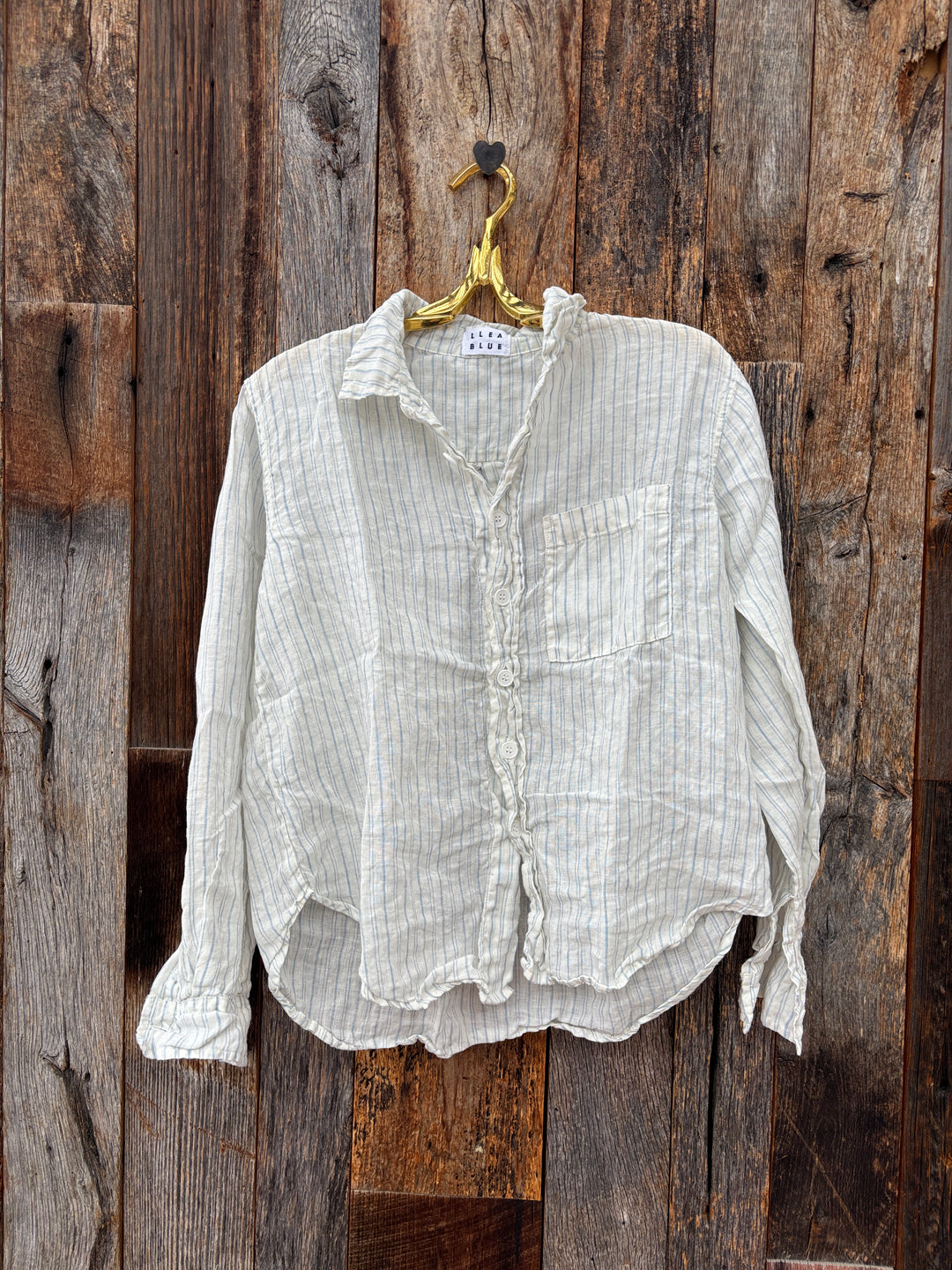 Llea Blue Hadley One Pocket Shirt Linen Stripe