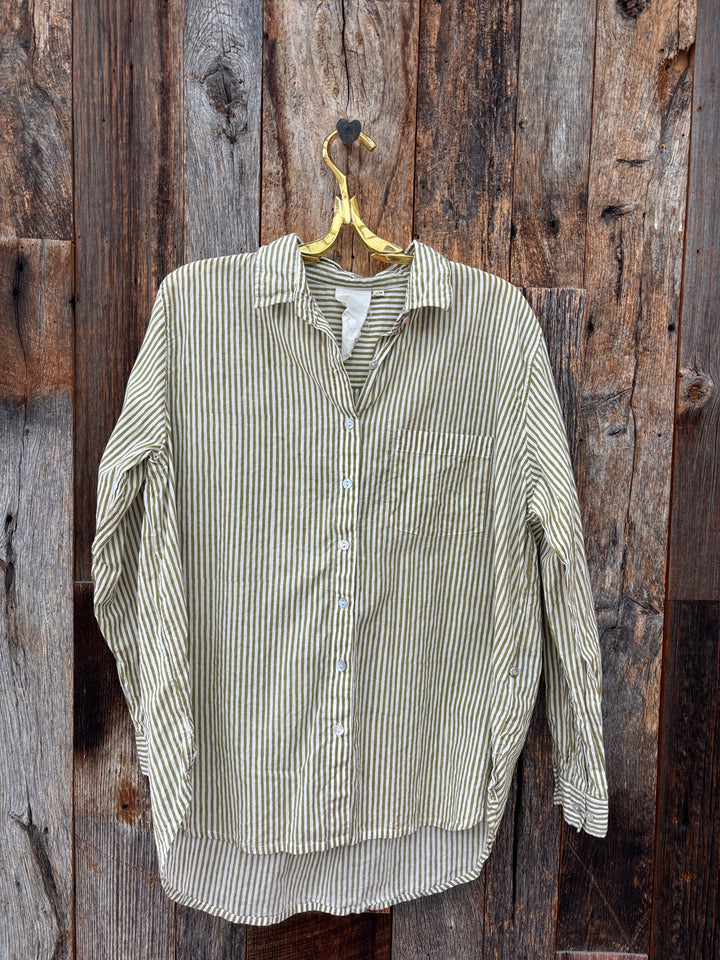 And For Good Boyfriend Shirt Menswear Stripe Olive Oil