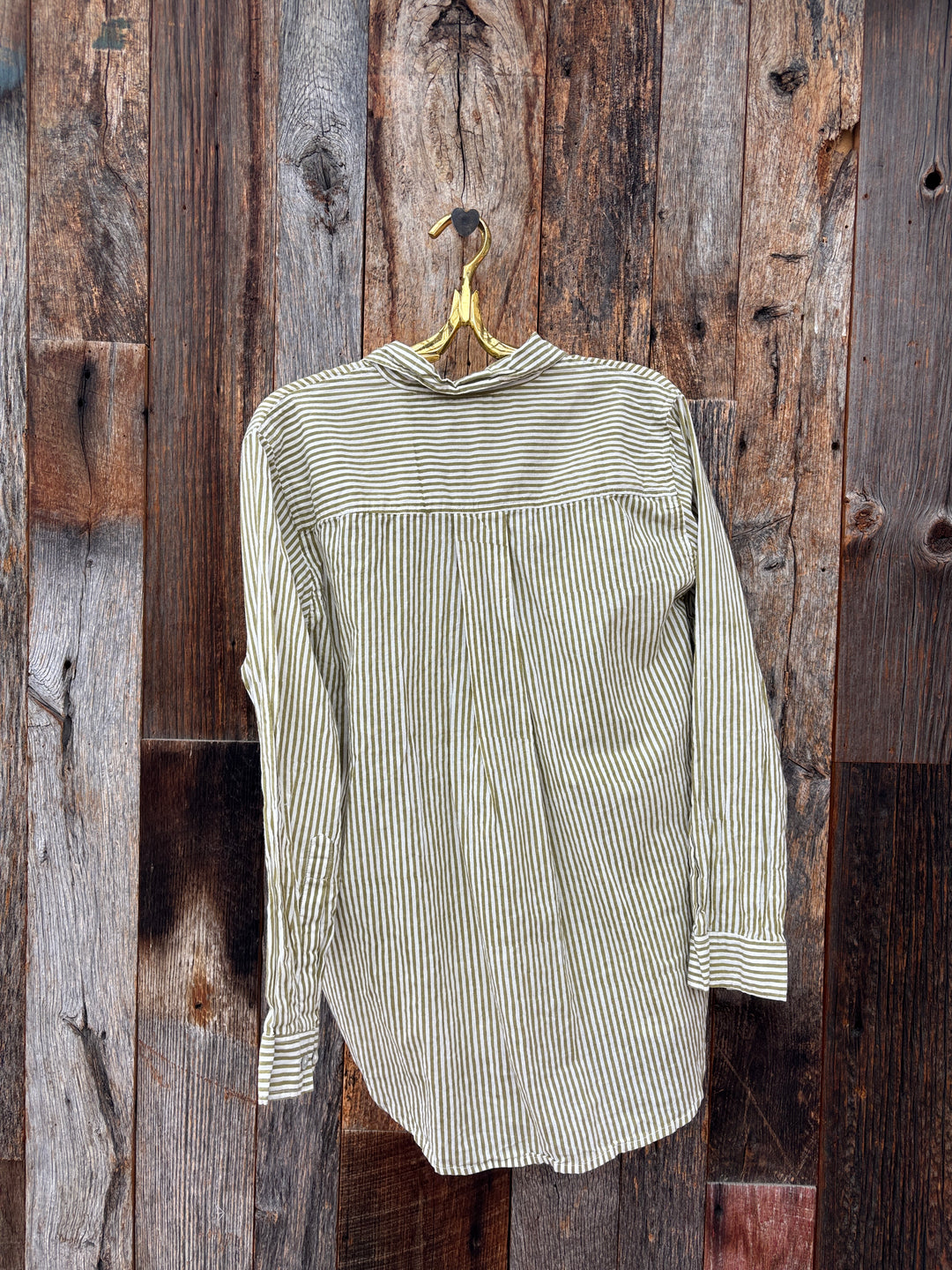 And For Good Boyfriend Shirt Menswear Stripe Olive Oil