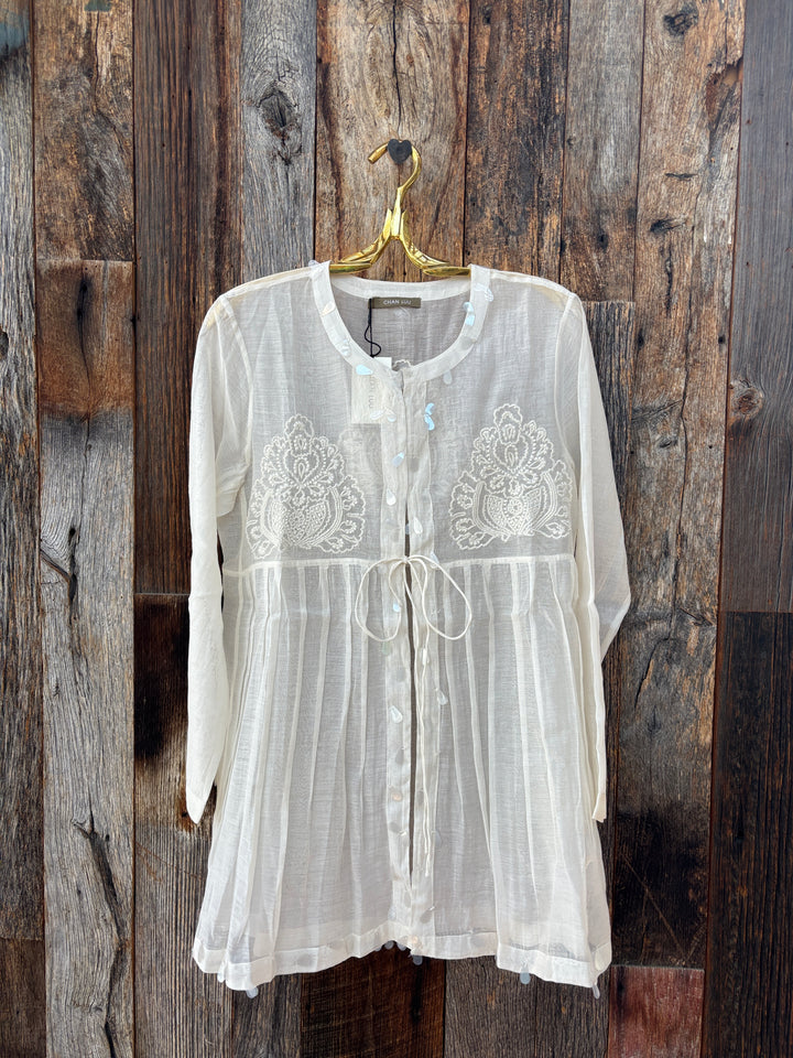 Chan Luu Sequin Tear Drop Blouse Ivory PC-BL-3028