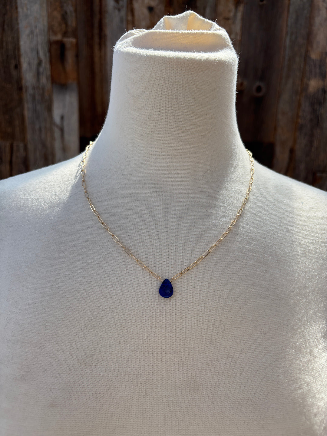 CLP Lapis Briolette GF Paperclip Chain