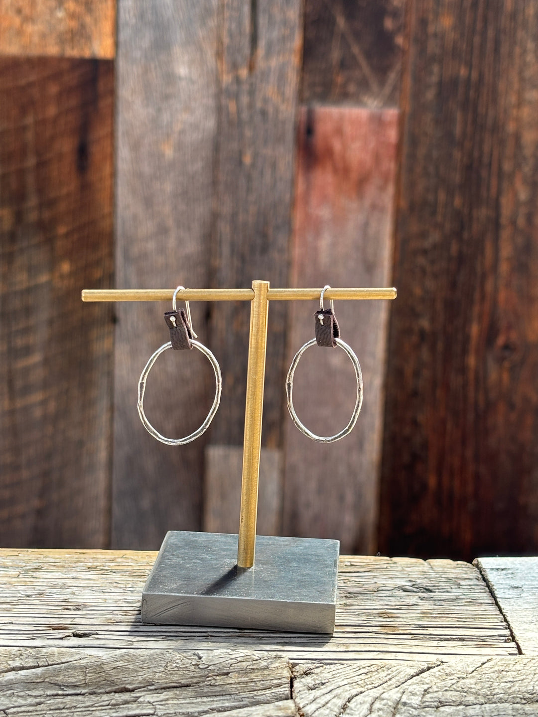 CLP Oblong Hoop on Leather Tab Earrings SS