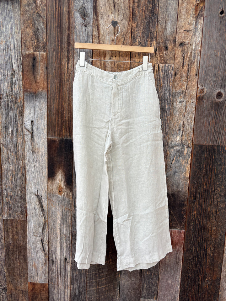 Milio Milano Wide Leg Linen Gaucho Trouser Pants Beige