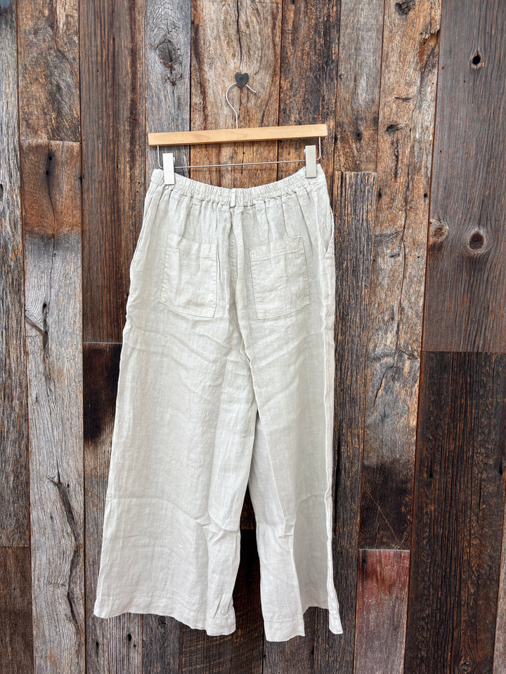 Milio Milano Wide Leg Linen Gaucho Trouser Pants Beige