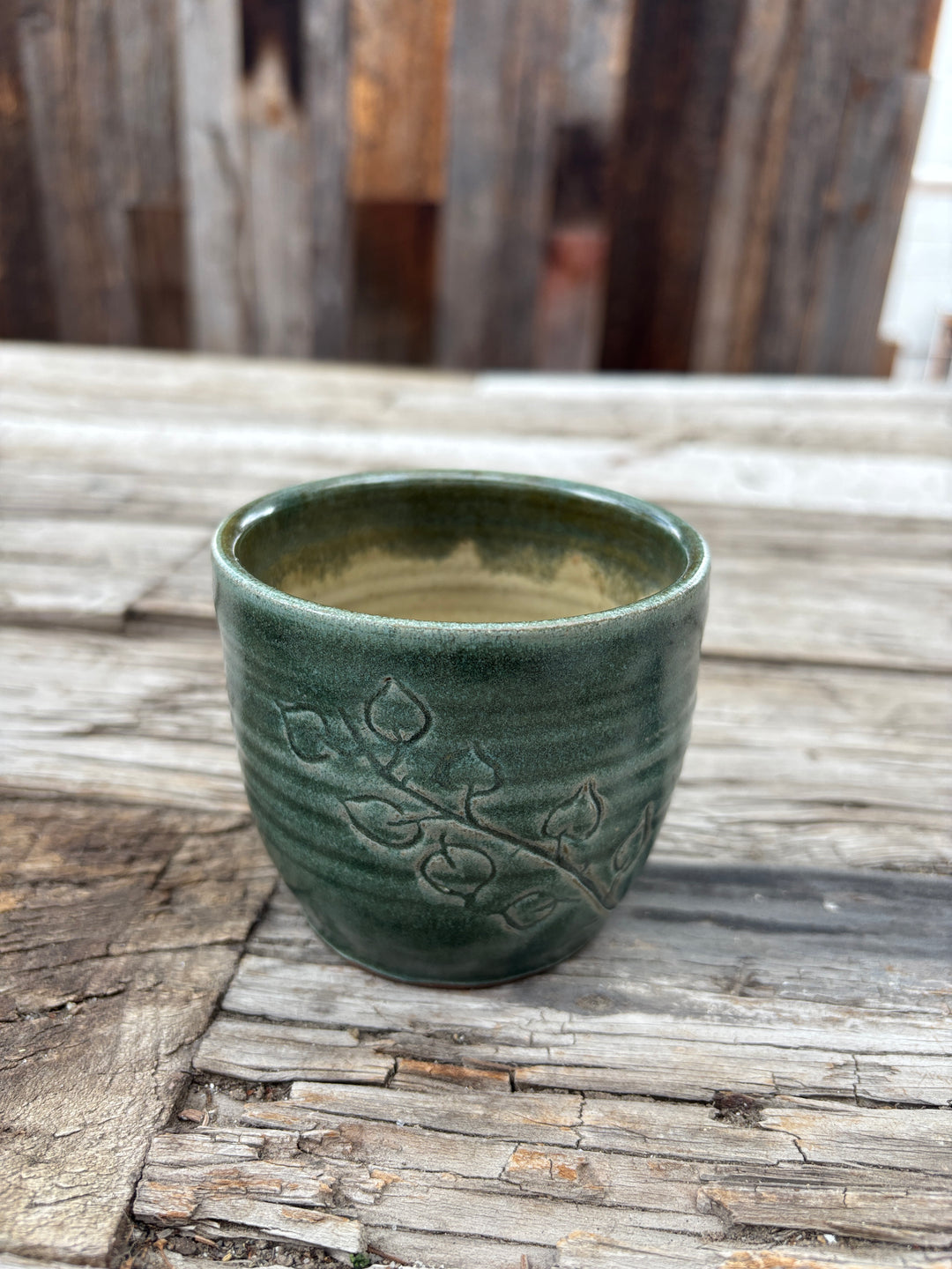 Knight Pottery Cup 4 - green w leaves