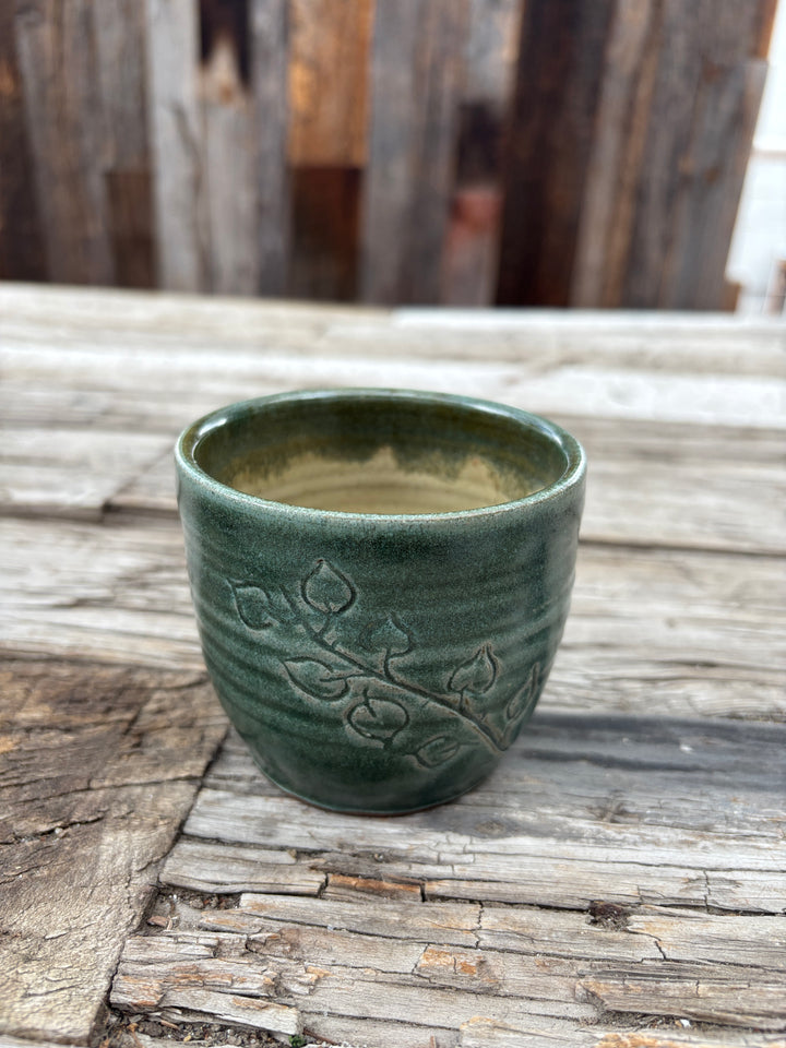 Knight Pottery Cup 4 - green w leaves