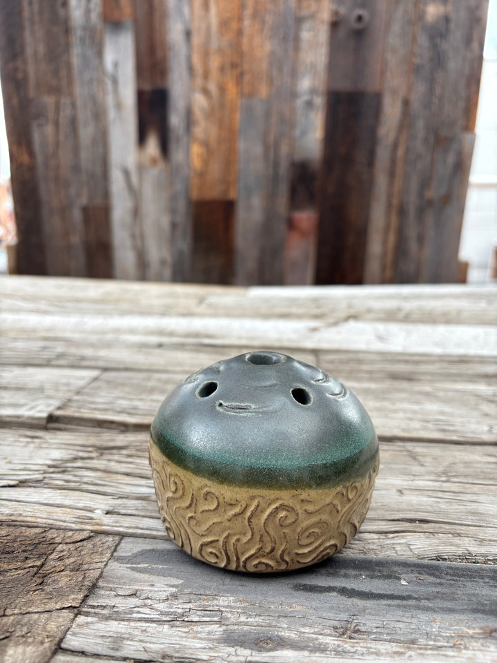 Knight Pottery Flat Vase 2- green and white