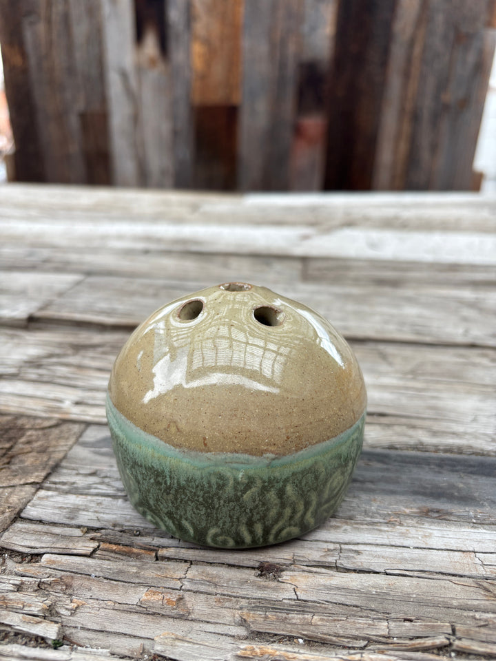 Knight Pottery Flat Vase 3- small green and white