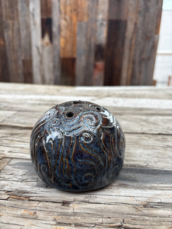 Knight Pottery Flat Vase 1- large blue
