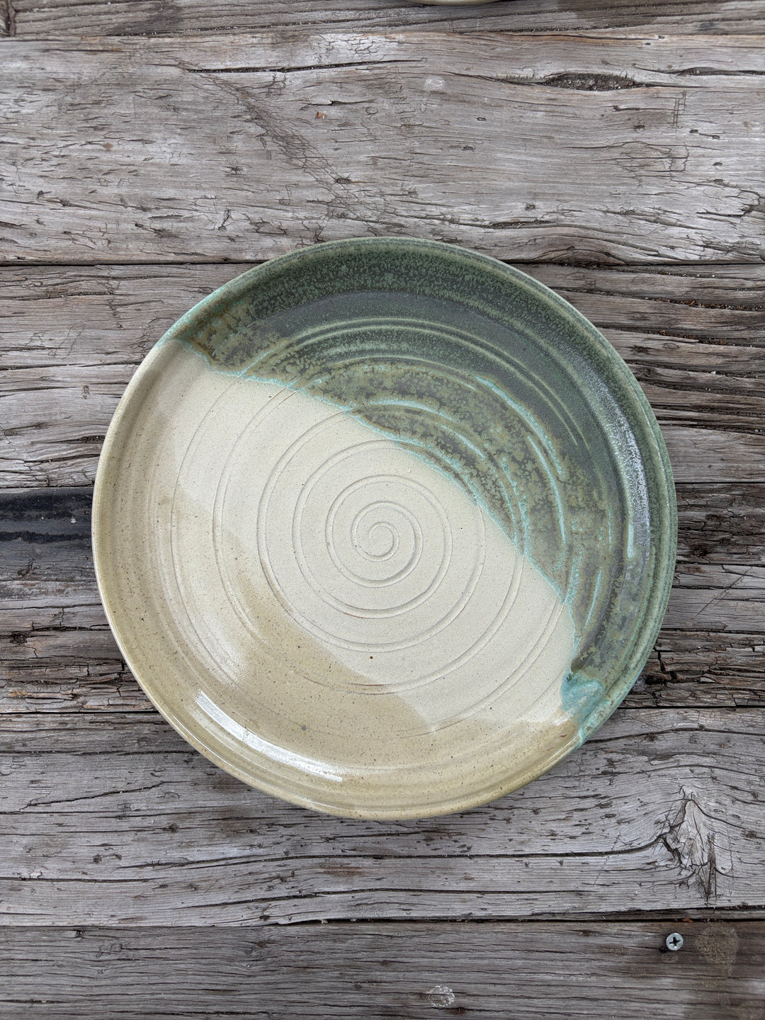 Knight Pottery Platter 5- green and white