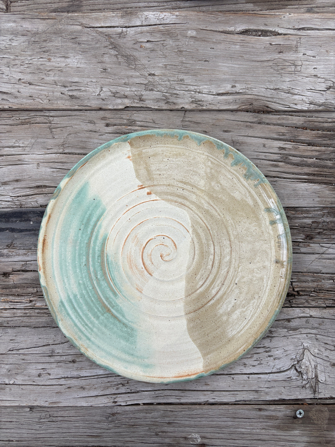 Knight Pottery Platter 6- green and white