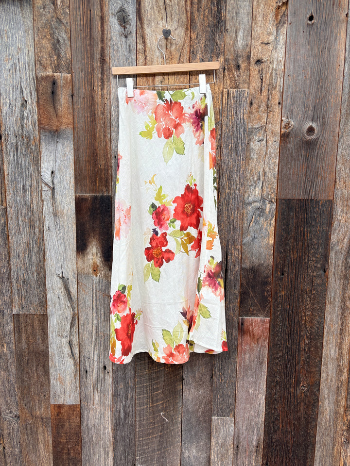 Milio Milano Watercolor Floral Midi Slip Skirt