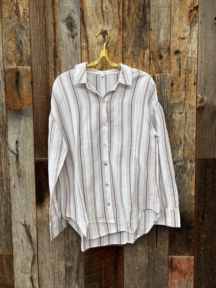 Bella Dahl Oversized Clean Shirt Rosewood Stripe