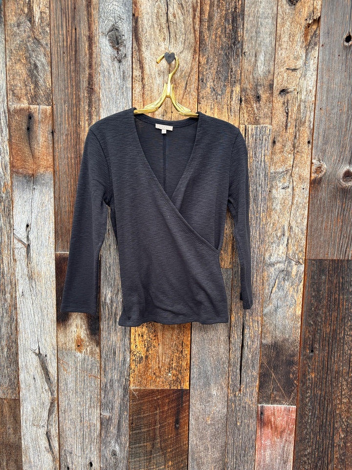 Lilla P Slub 3/4 Sleeve Surplice Black