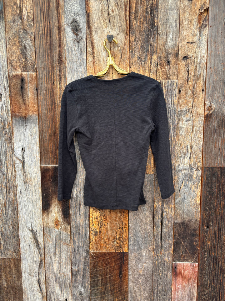 Lilla P Slub 3/4 Sleeve Surplice Black